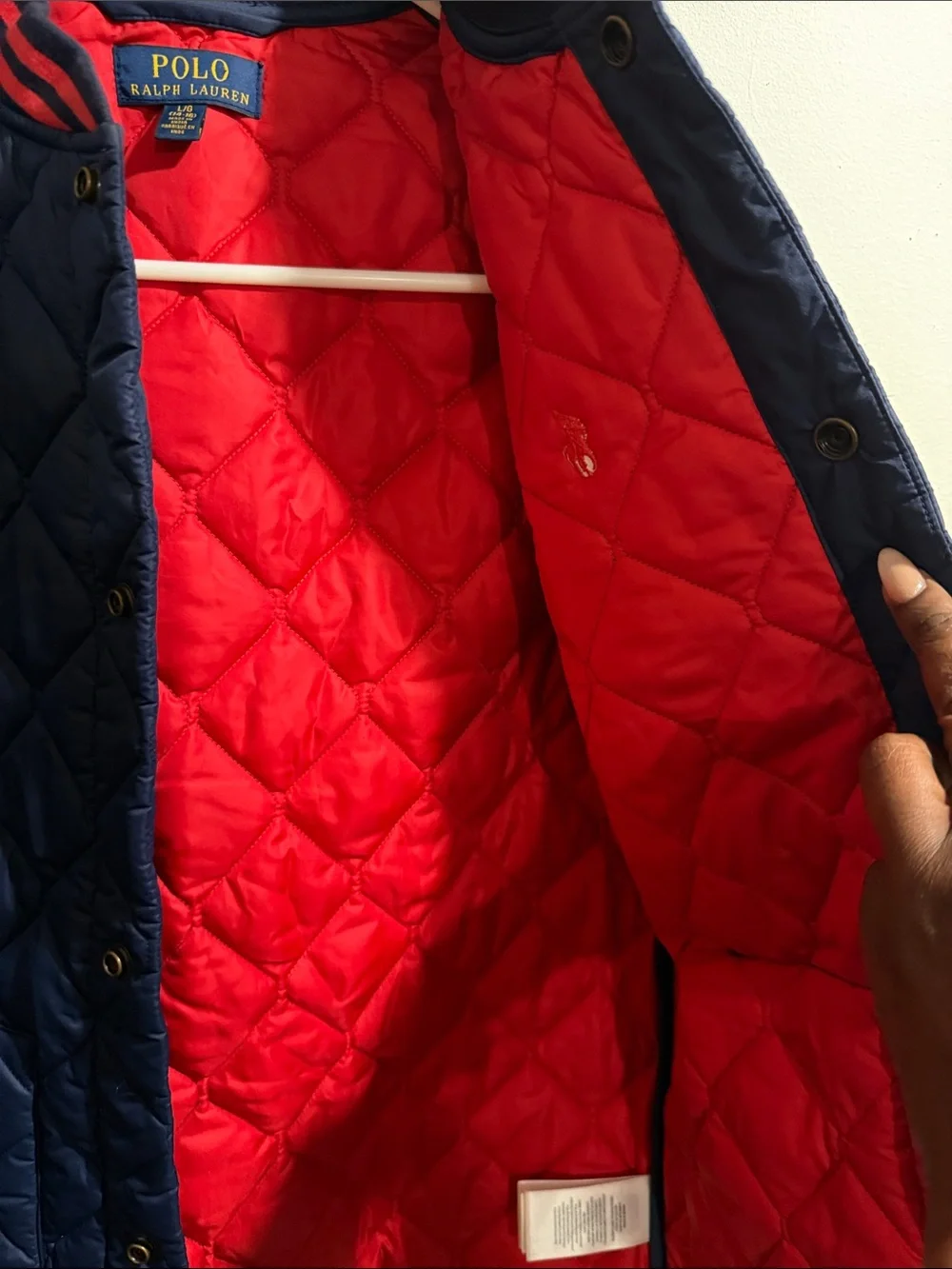 Polo by Ralph Lauren Navy Quilted Kids Puffer Jacket with Red Accents